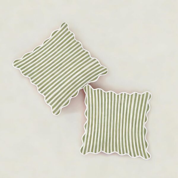 Scalloped Stripe Throw Pillow Covers with Decorative Edge