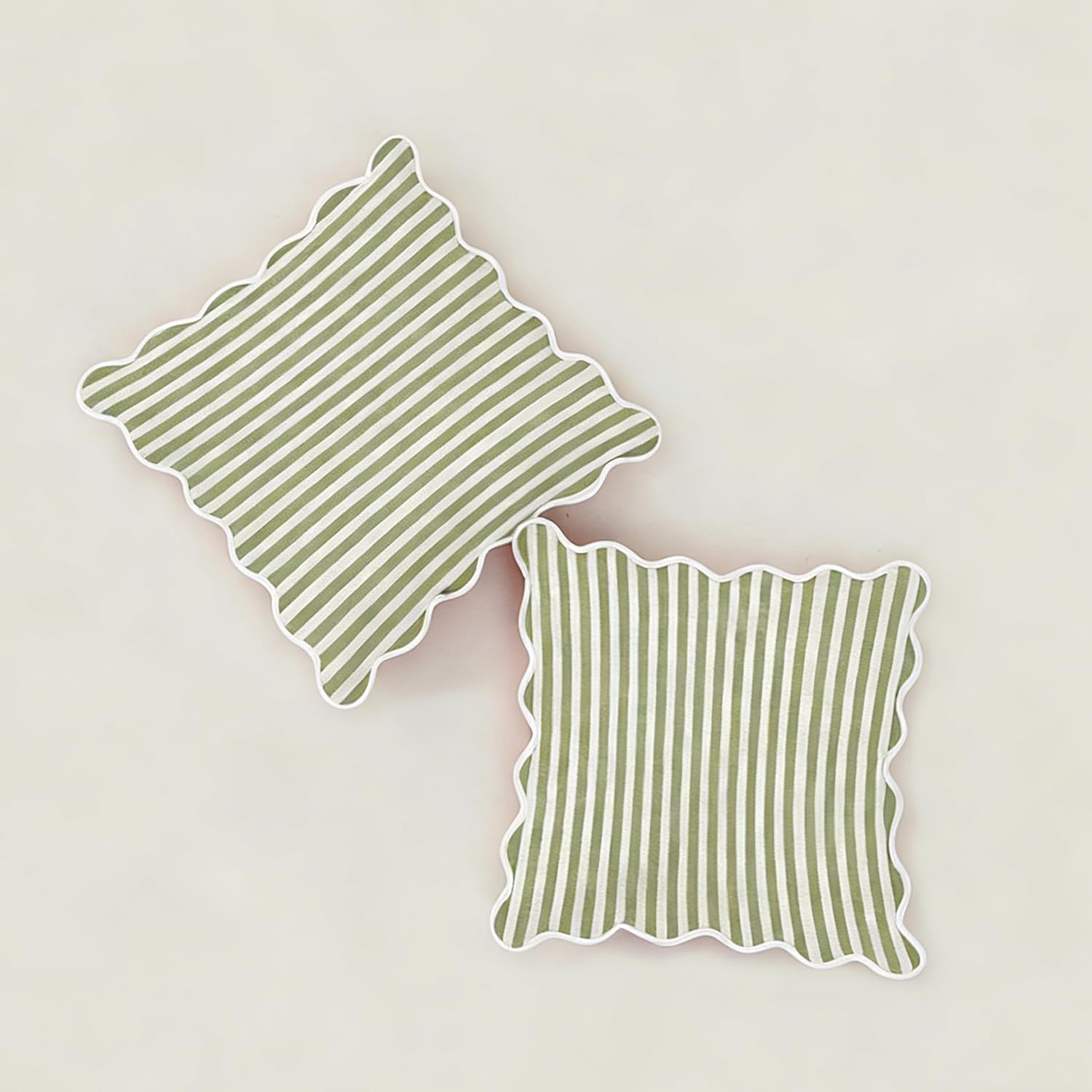 Scalloped Stripe Throw Pillow Covers with Decorative Edge