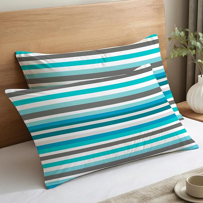 Soft Stripe Pillowcases with Envelope Closure Detail