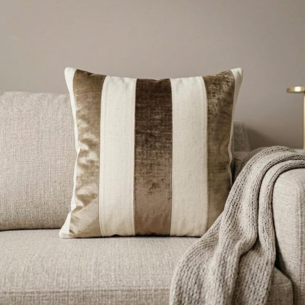 Velvet Throw Pillow Covers with Patchwork Stripe Design