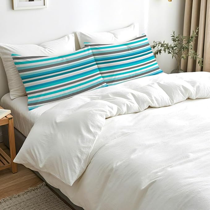 Soft Stripe Pillowcases with Envelope Closure Detail - Image 2