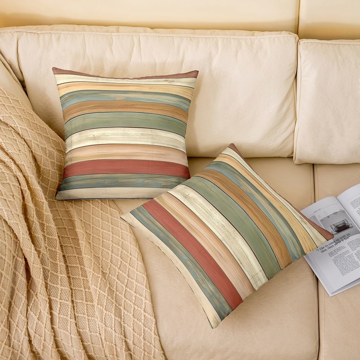 Retro Stripe Throw Pillow Covers with Artistic Pattern Detail - Image 2