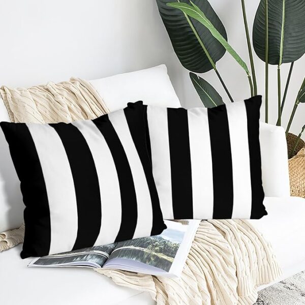 Textured Throw Pillow Covers with Yarn Dyed Stripe Detail