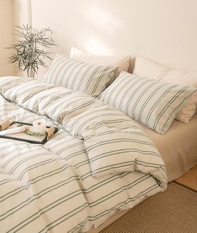 Organic Cotton Pillowcases with Ticking Stripe Detail