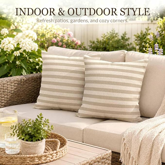 Khaki Stripe Throw Pillow Covers with Clean Contemporary Style - Image 2