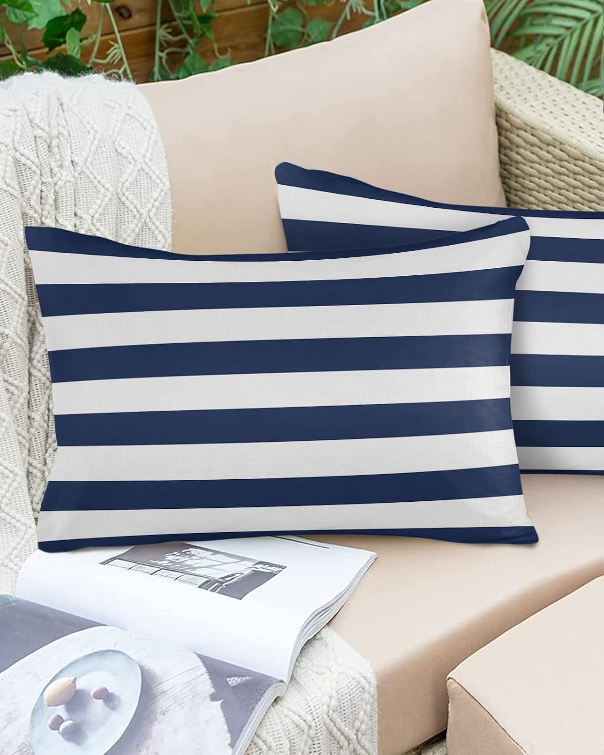 Outdoor Stripe Throw Pillow Covers with Classic Nautical Pattern