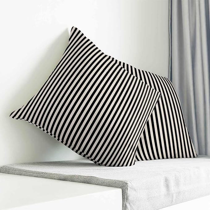 Stripe Throw Pillow Covers with Tassel Trim Detail - Image 2