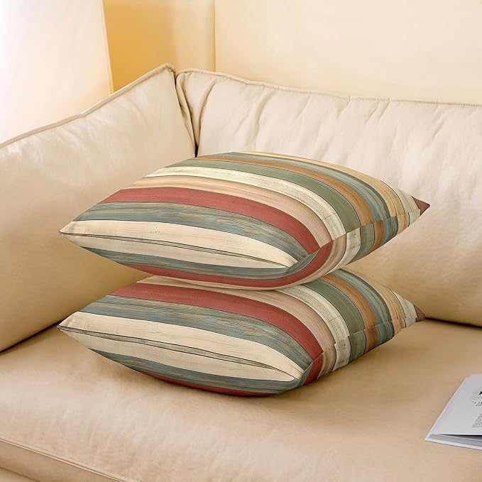 Retro Stripe Throw Pillow Covers with Artistic Pattern Detail