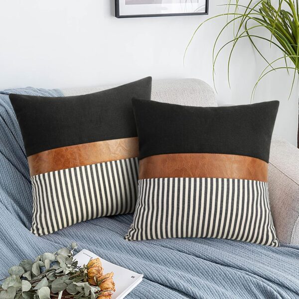 Rustic Stripe Throw Pillow Covers with Modern Contrast Detail