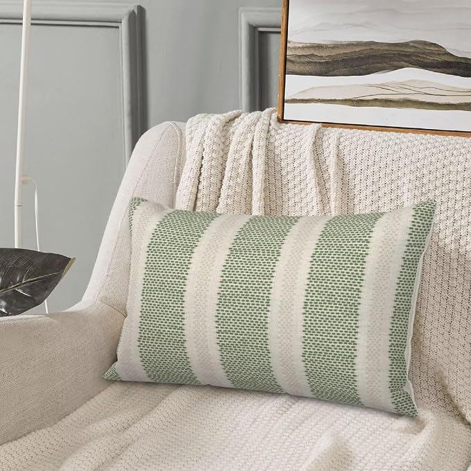 Geometric Outdoor Throw Pillow Covers with Stripe Pattern
