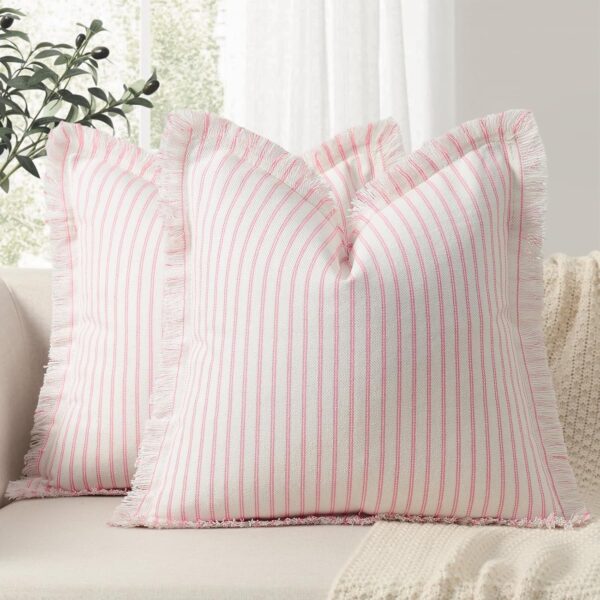 Cotton Linen Throw Pillow Covers with Classic Stripe Texture