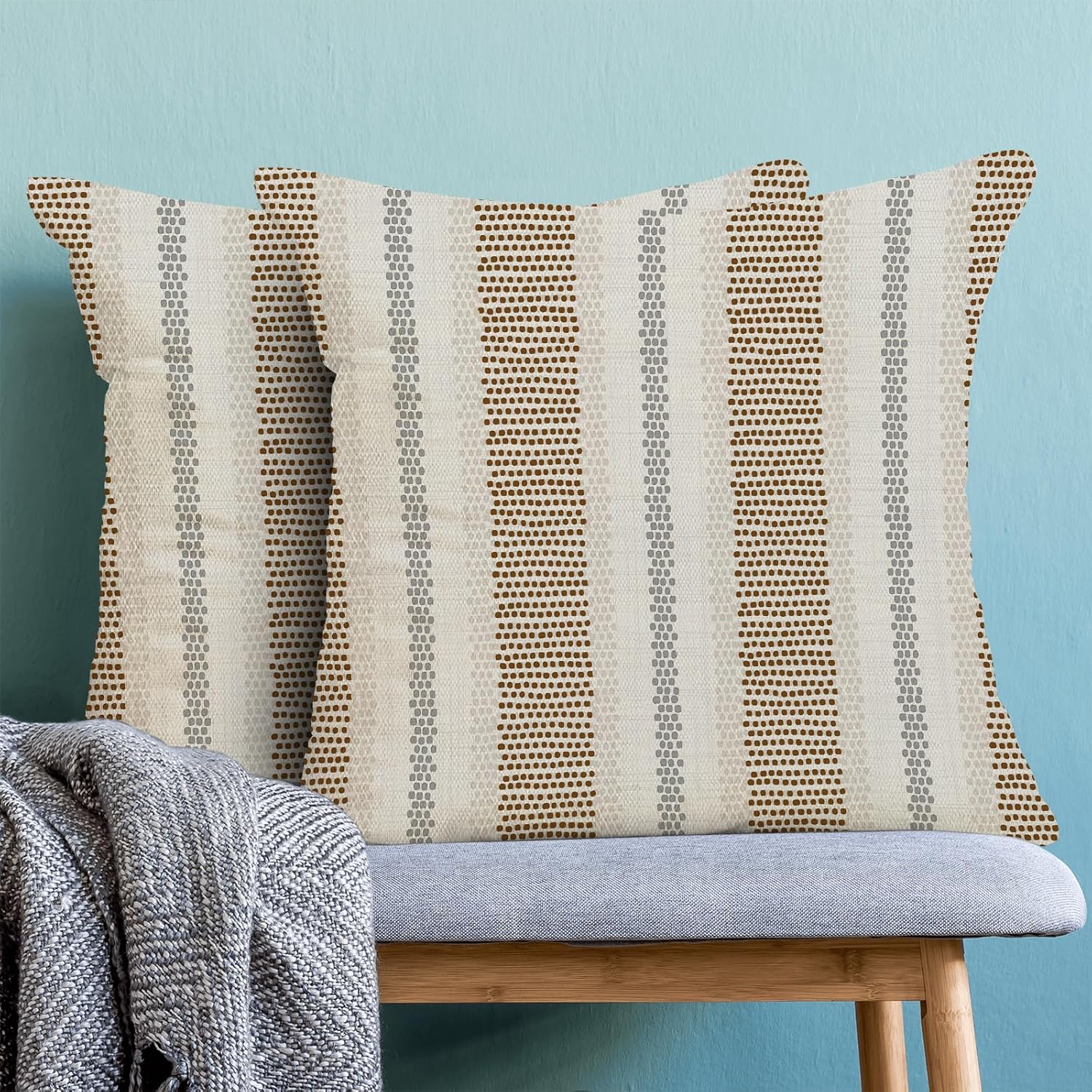 Geometric Stripe Throw Pillow Covers with Simple Textured Design - Image 2