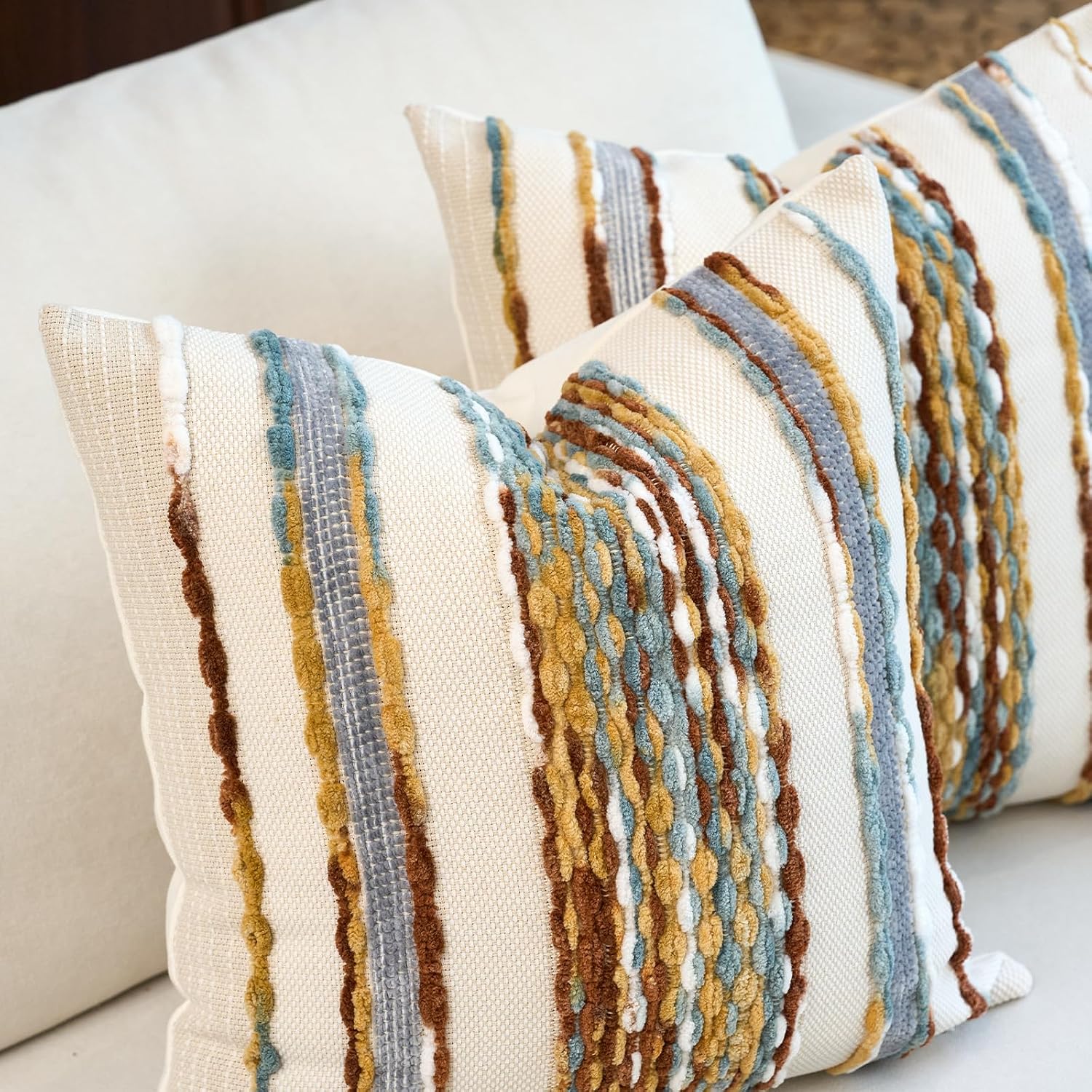 Tufted Stripe Throw Pillow Covers with Textured Accent Detail - Image 2