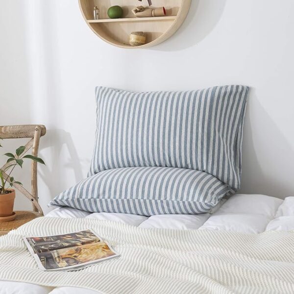 Washed Cotton Pillowcases with Ticking Stripe Pattern