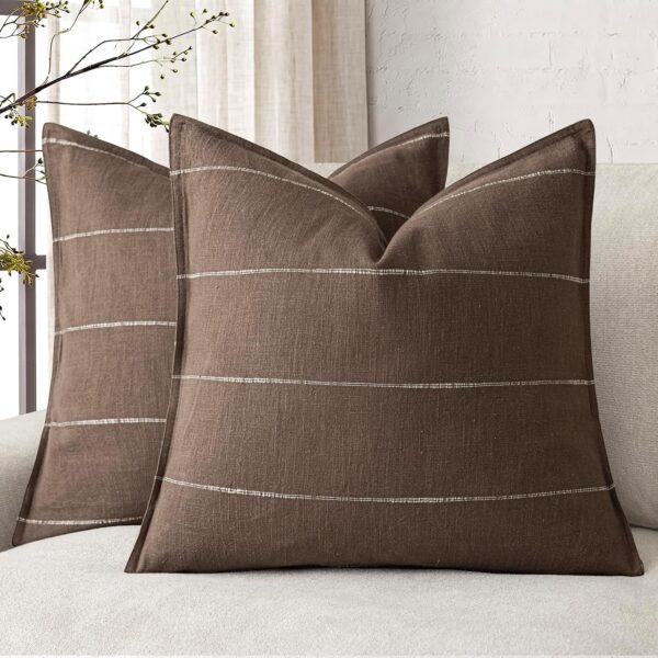 Linen Stripe Throw Pillow Covers with Soft Textured Finish