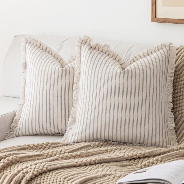 Contrast Stripe Throw Pillow Covers with Classic Pattern