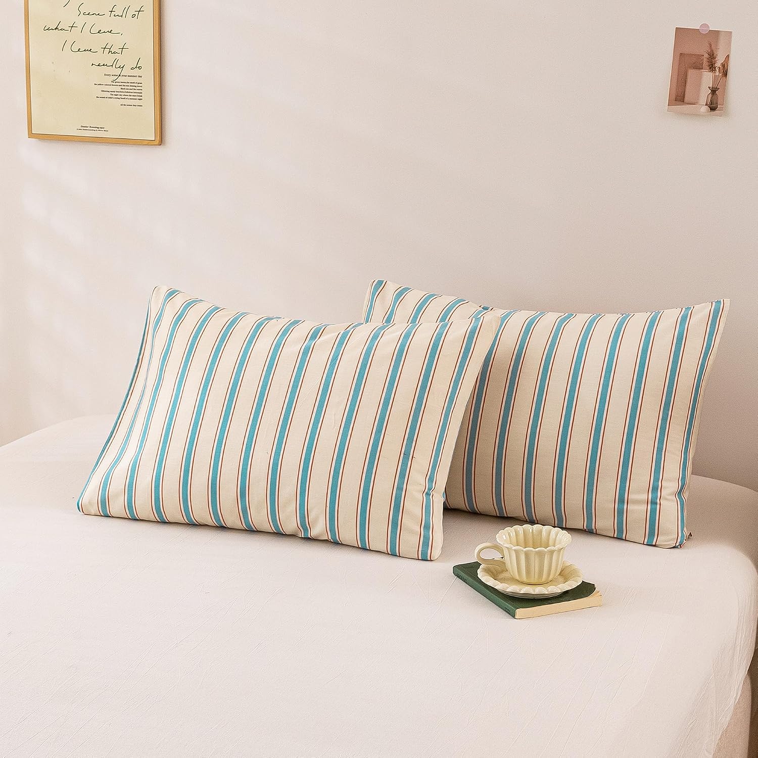 Linen Pillowcases with Woven Stripe Texture - Image 2