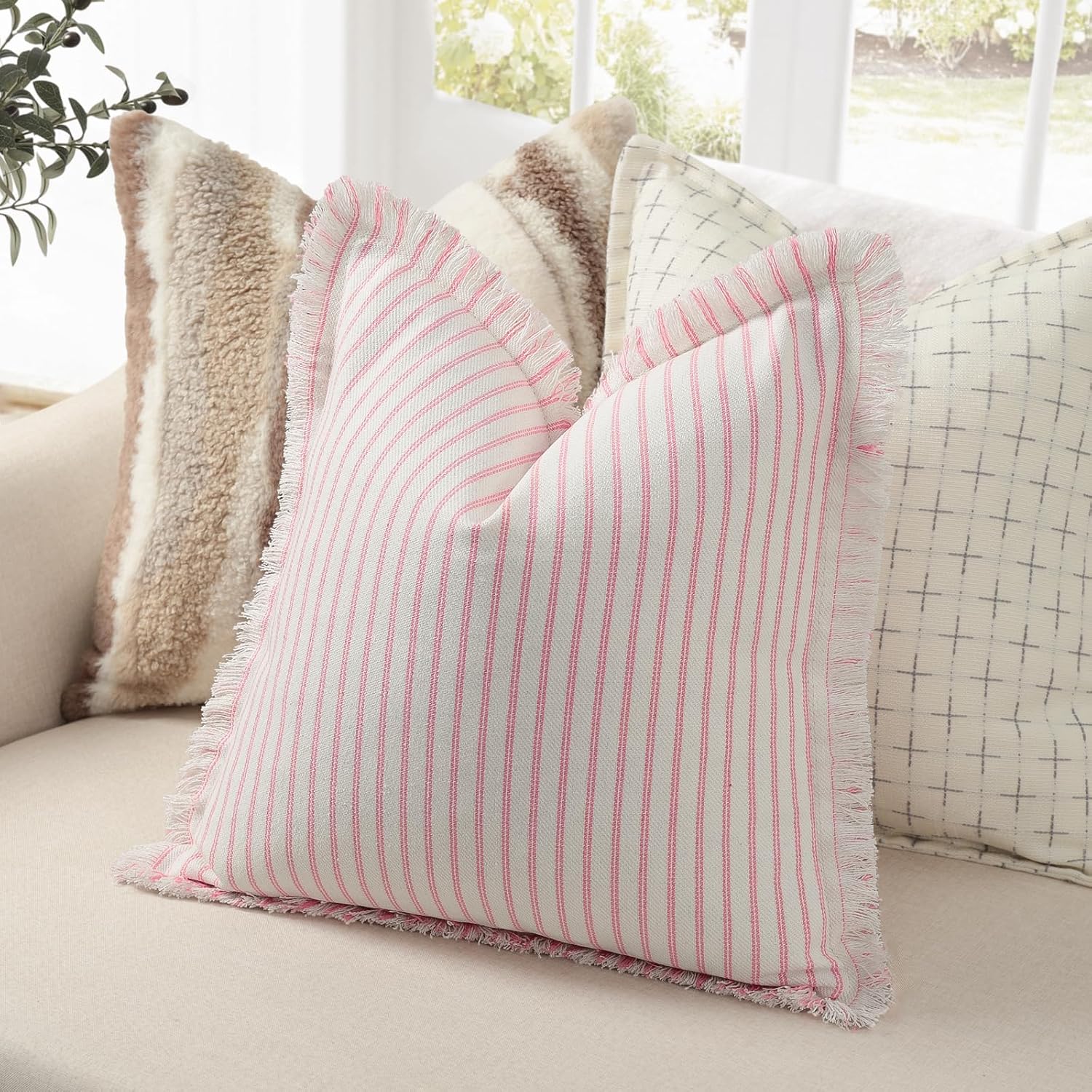 Cotton Linen Throw Pillow Covers with Classic Stripe Texture - Image 2