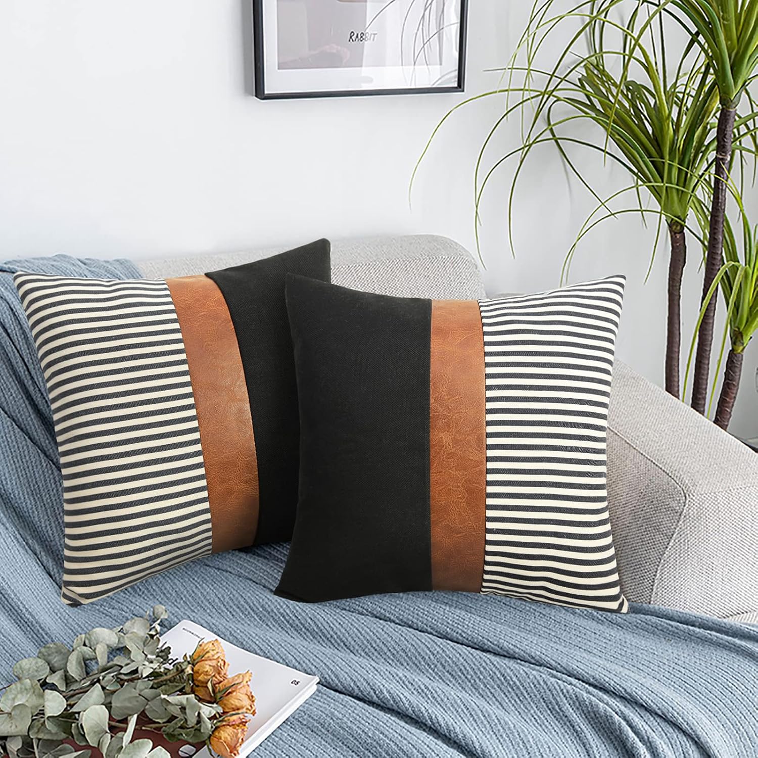 Rustic Stripe Throw Pillow Covers with Modern Contrast Detail - Image 2