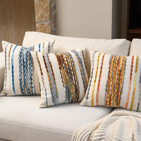 Tufted Stripe Throw Pillow Covers with Textured Accent Detail