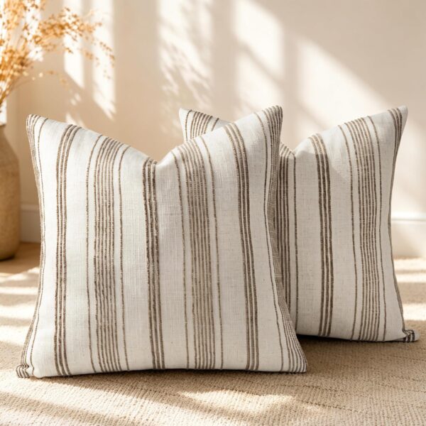 Stripe Throw Pillow Covers with Fringe Trim Accent