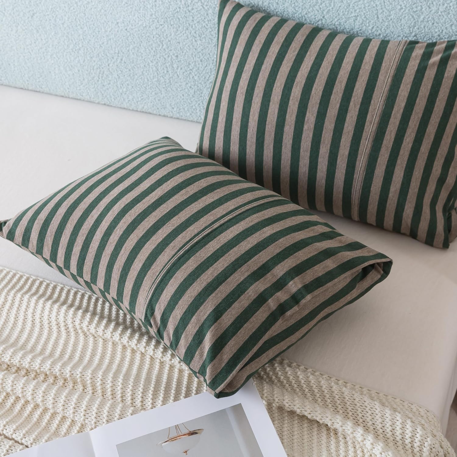 Cotton Knit Pillowcases with Envelope Closure Detail - Image 2